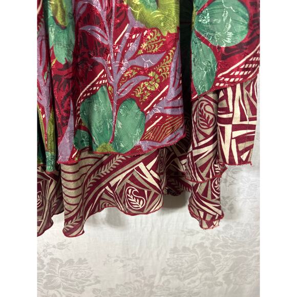 Rahabs Rope Wrap Skirt 100% Art Silk Reversible Red Floral Boho Hippie Earthy - Picture 2 of 10
